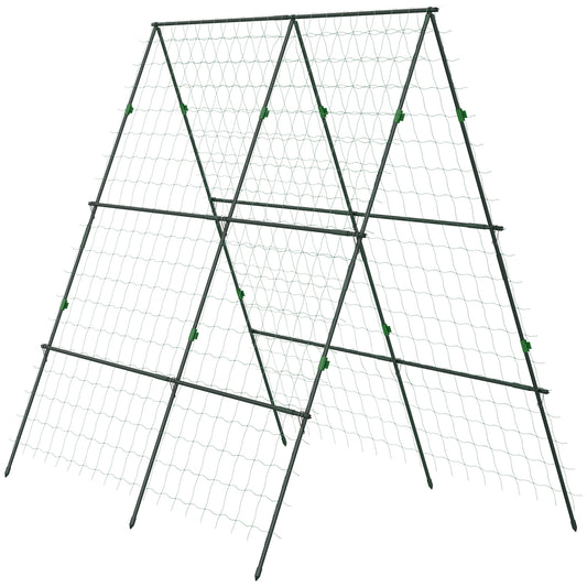 Garden Cucumber Trellis for Climbing Plants, A-Frame Trellis Plant Support with Climbing Net, DIY Adjustable Cucumber Support Frame for Raised Bed, Vegetables, Flowers, Fruit, Green