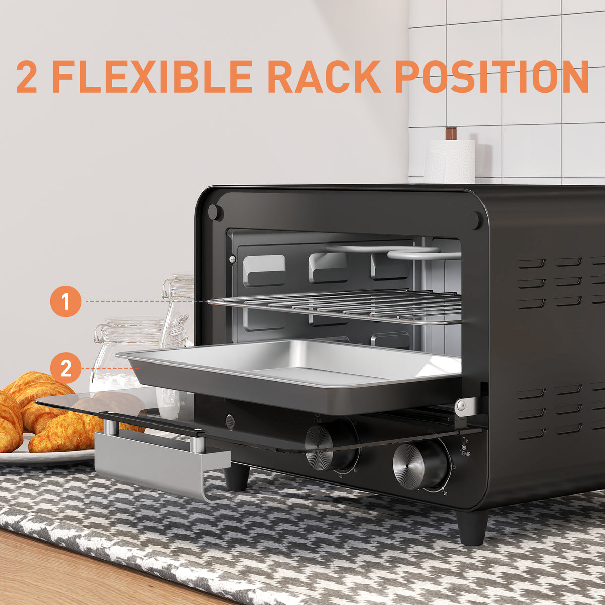 Small Toaster Oven, 12L Multifunction Mini Countertop Oven with Glass Door, Adjustable Temperature and Timer
