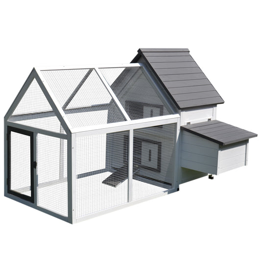 Chicken Coop with Run Wooden Hen House Pet Poultry Coops Cages Small Animal Outdoor Pen with Nesting Box 166 x 124 x 112cm