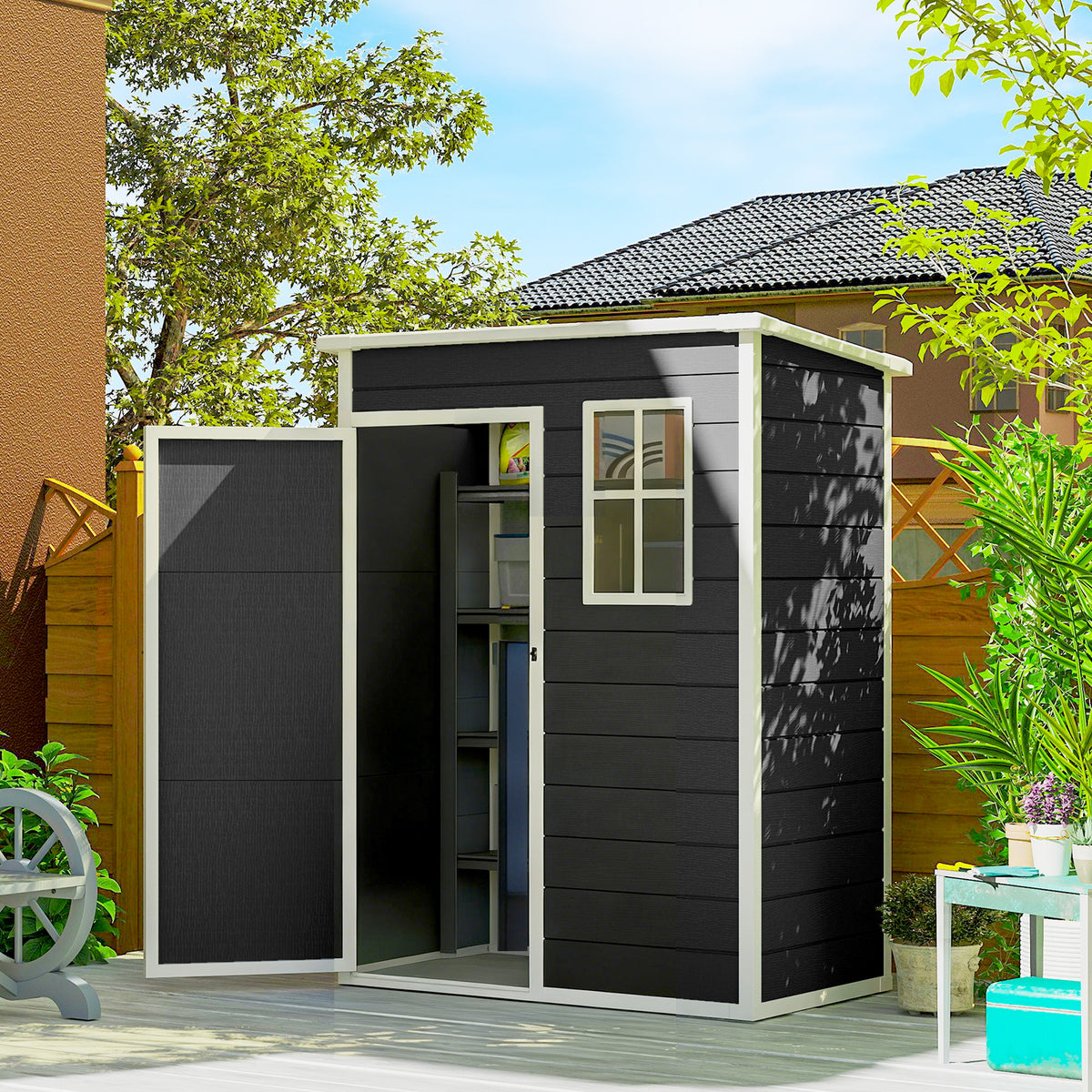 5' x 3' Garden Shed with Floor, Outdoor Storage Shed with Lockable Door, Window and Vent