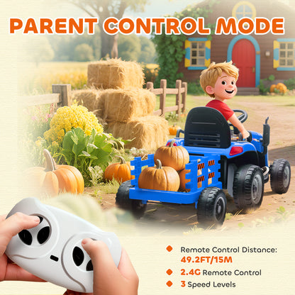12V Ride on Tractor and Trailer with Remote Control, Music, Shifter, Start-Up Sound, for Kids Ages 3-8 Years