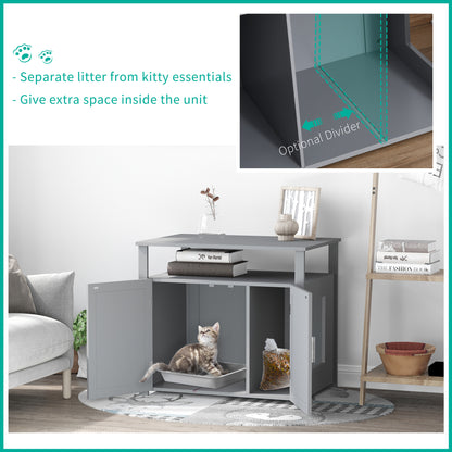 Wooden Cat Litter Box Enclosure Furniture with Adjustable Interior Wall & Large Tabletop for Nightstand