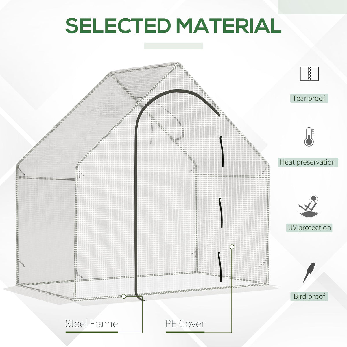 Walk In Tomato Greenhouse Garden Outdoor Mini Greenhouse Flower Planter Steel Frame with Zipped Door & Window, PE Cover, 180 x 100 x 168CM, White
