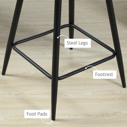 Bar Stools Set of 2, Velvet-Touch Fabric Counter Height Bar Chairs, Kitchen Stools with Steel Legs for Dining Area, Kitchen Island Barstools