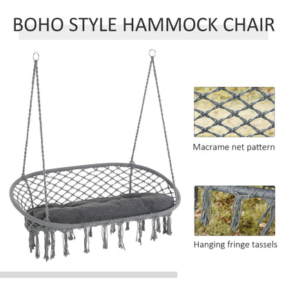 Two-Seater Boho Macrame Hammock Swing - Grey