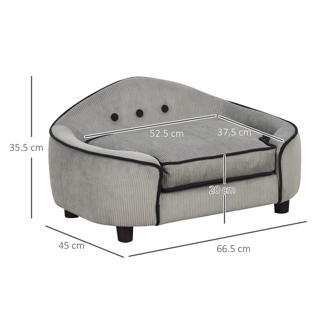 Dog Sofa for XS and S Size Dogs, Pet Chair Bed with Soft Cushion, Cat Sofa Couch with Washable Cover, Wooden Frame, 66.5 x 45 x 35.5 cm, Grey