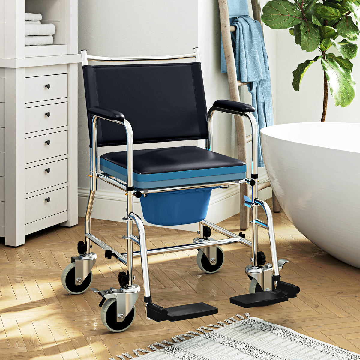 3-In-1 Commode Wheelchair - Black