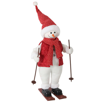 2ft Singing Skiing Santa Claus, Standing Christmas Animated Santa Figure with Ski Board, Poles, Sound/Touch Activated