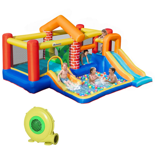 4 in 1 Large Bouncy Castle with Blower, Inflatable Bounce House with Double Slides, Trampoline, Inflatable House Pool, Climbing Wall, Carrybag for Kids Age 3-8, 3.8 x 3.7 x 2.3 m