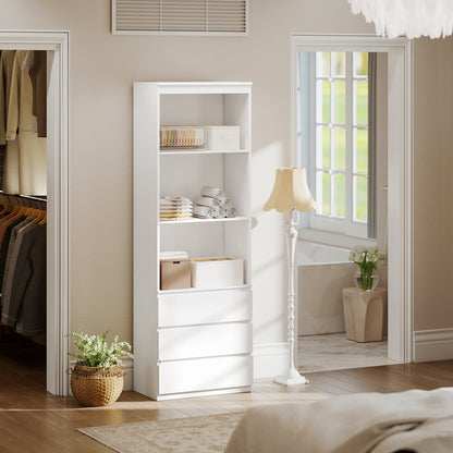180cm Tall Bookcase, with Shelves and Drawers - White