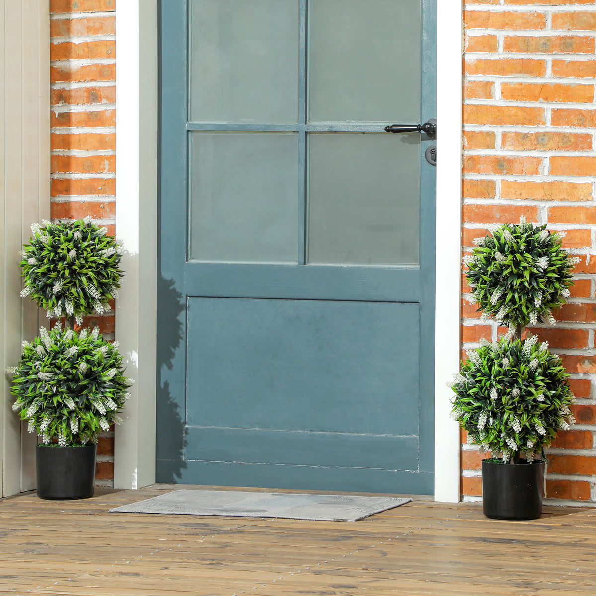 Set of 2 Artificial Plants, Lavender Flowers Ball Trees with Pot, for Home Indoor Outdoor Decor, 70cm