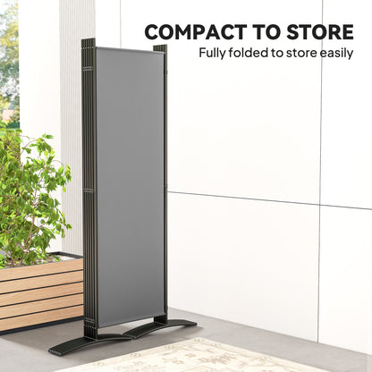 6 Panel Folding Room Divider, 1.7m Privacy Screen with Wide Feet, Portable Freestanding Metal Partition Separator for Office, Living Room, Bedroom, Dining Room, Dark Grey