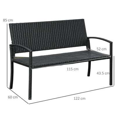 2 Seater Poly Rattan Garden Bench, All Weather Wicker Garden Loveseat, Outdoor Seating Bench with 240 Load Capacity, Backrest and Armrests for Patio, Terrace, Balcony