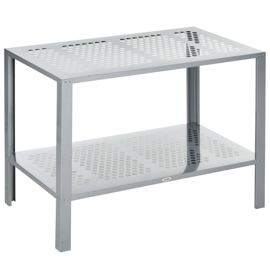 2-Tier Plant Stand, Corner Plant Shelf for Outdoor and Indoor Storage Organizer, Freestanding Flower Rack with Steel Frame, Mesh Board, Silver
