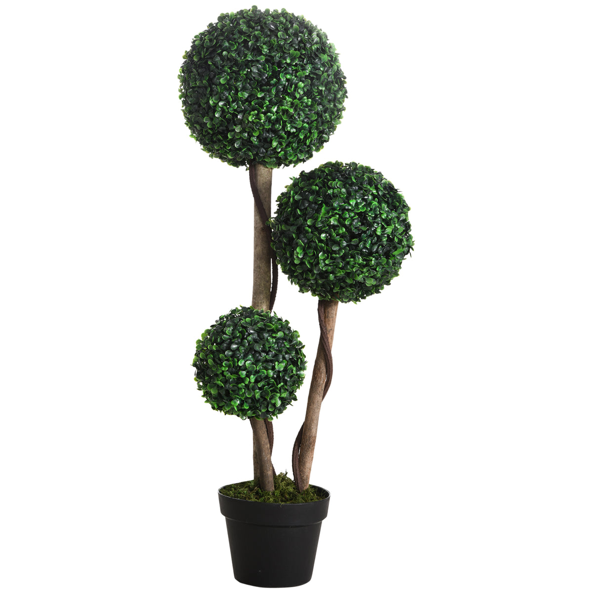 Decorative Artificial Trees Boxwood Ball Topiary Trees in Pot, UV-Cut Fake Plants for Home Indoor Outdoor Decor, 90 cm, Dark Green