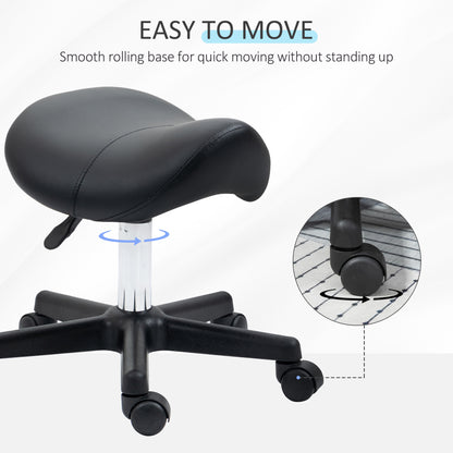 Saddle Stool, PU Leather Adjustable Rolling Salon Chair with Steel Frame for Massage, Spa, Beauty and Tattoo