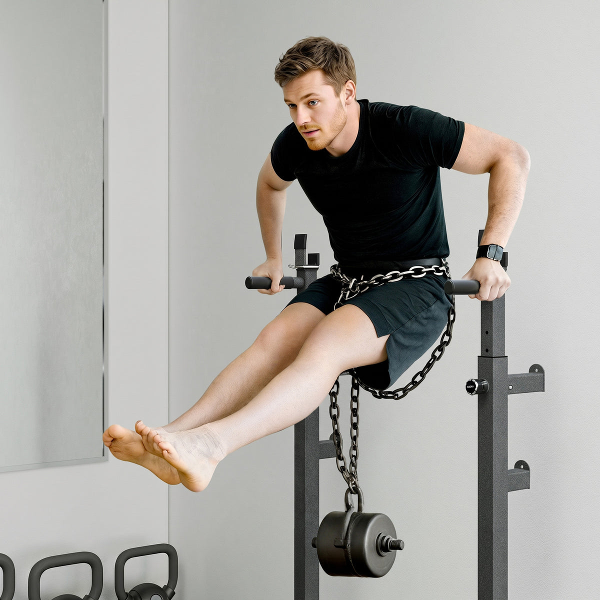 Heavy Duty Barbell Squat Rack, Adjustable and Multifunctional Weight Power Stand, for Home, Gym - Black