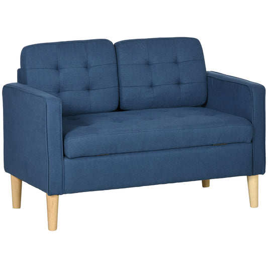 Modern Loveseat Sofa, Compact 2 Seater Sofa with Hidden Storage, 117cm Tufted Cotton Couch with Wood Legs
