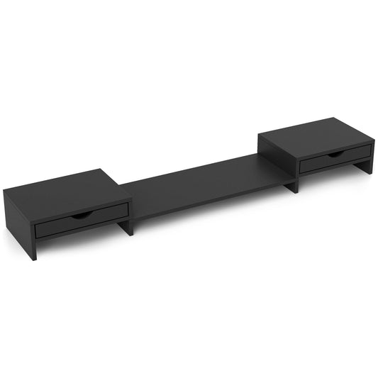 Dual Monitor Stand Riser with 2 Drawers, Adjustable Length and Angle, 116cm Monitor Riser for Laptop, Computer, PC, Small Printer