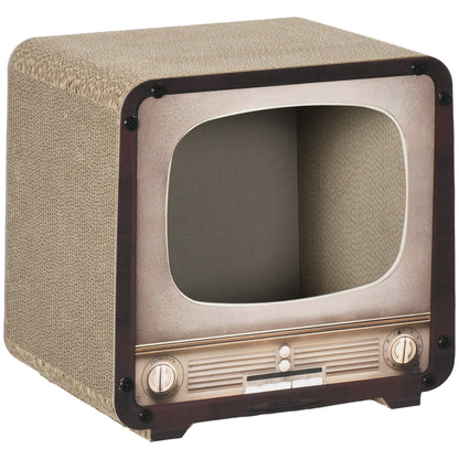 2 in 1 TV Shape Cat Scratching Board House with Catnip, for Indoor Cats, Brown