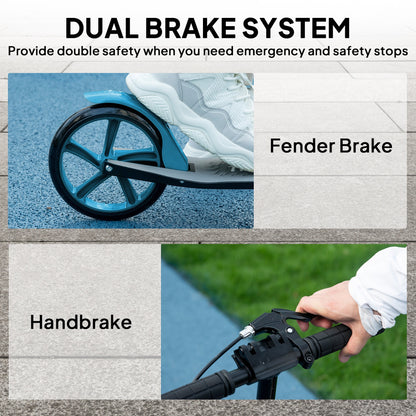 One-click Folding Kick Scooter for 14+ w/ Adjustable Handlebar, Push Scooter with Kickstand, Dual Brake System