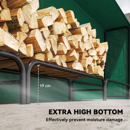 Firewood Rack with Waterproof Cover, Heavy Duty Metal Log Store Indoors, Log Storage Holder for Outdoor Indoor Fireplace, 300 x 36 x 99 cm, Dark Green
