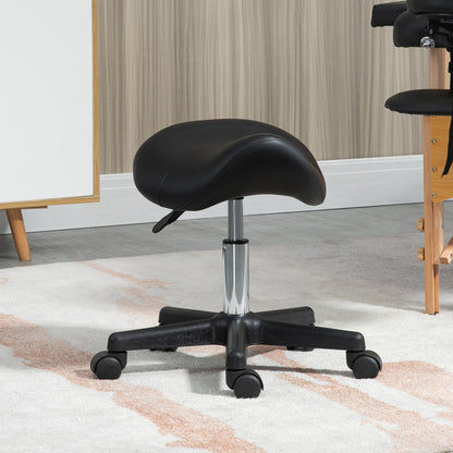 Saddle Stool, PU Leather Adjustable Rolling Salon Chair with Steel Frame for Massage, Spa, Beauty and Tattoo