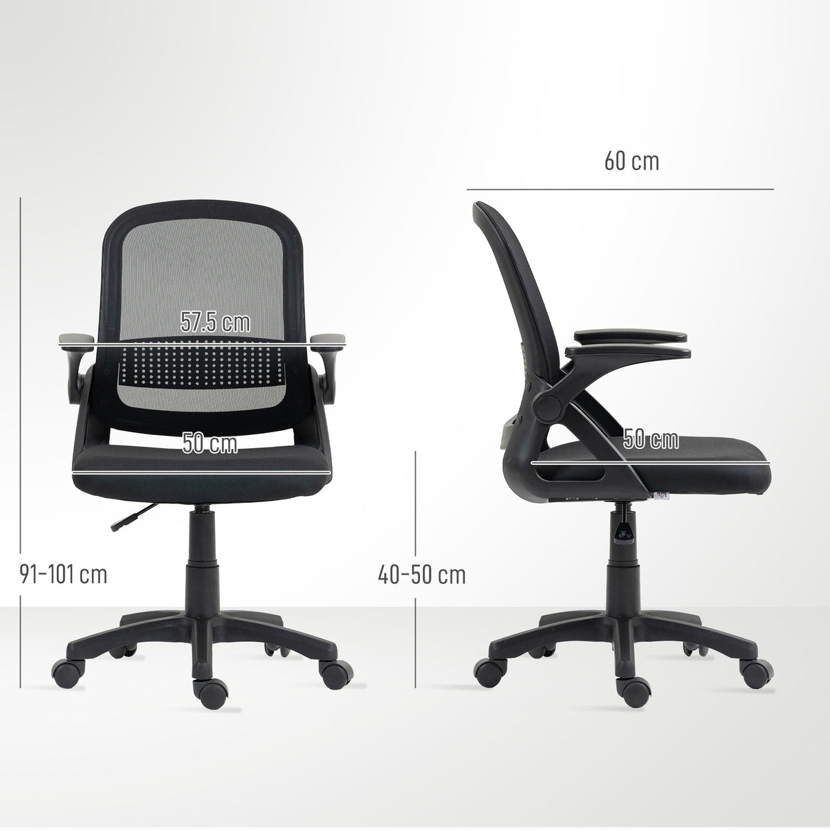 Breathable Mesh Office Chair, Ergonomic Swivel Computer Chair with Flip-up Armrests, Lumbar Back Support for Home/Office