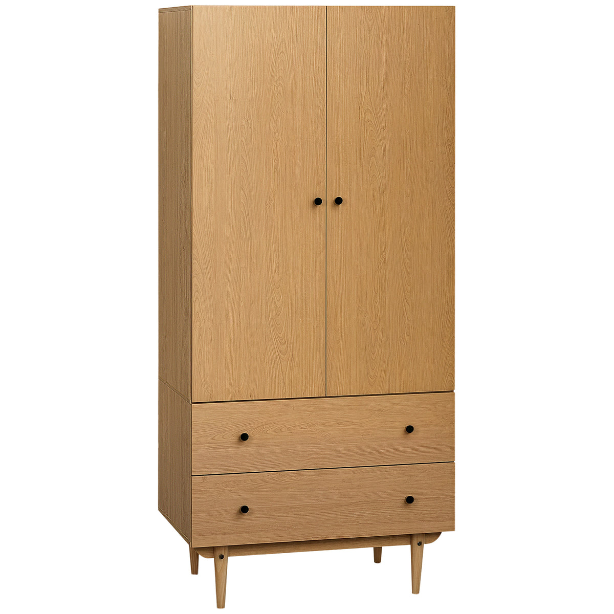 Wardrobe with 2 Doors, 2 Drawers, Hanging Rail for Bedroom Clothes Storage Organiser, 80x52x180cm, Natural Tone