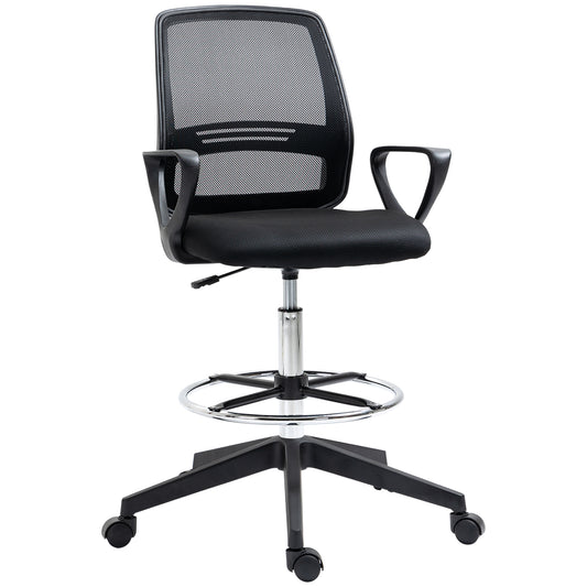 Drafting Chair, Ergonomic Tall Office Chair with Mesh Back, Lumbar Support, Adjustable Height and Foot Ring, Swivel Wheels, for Standing Desk