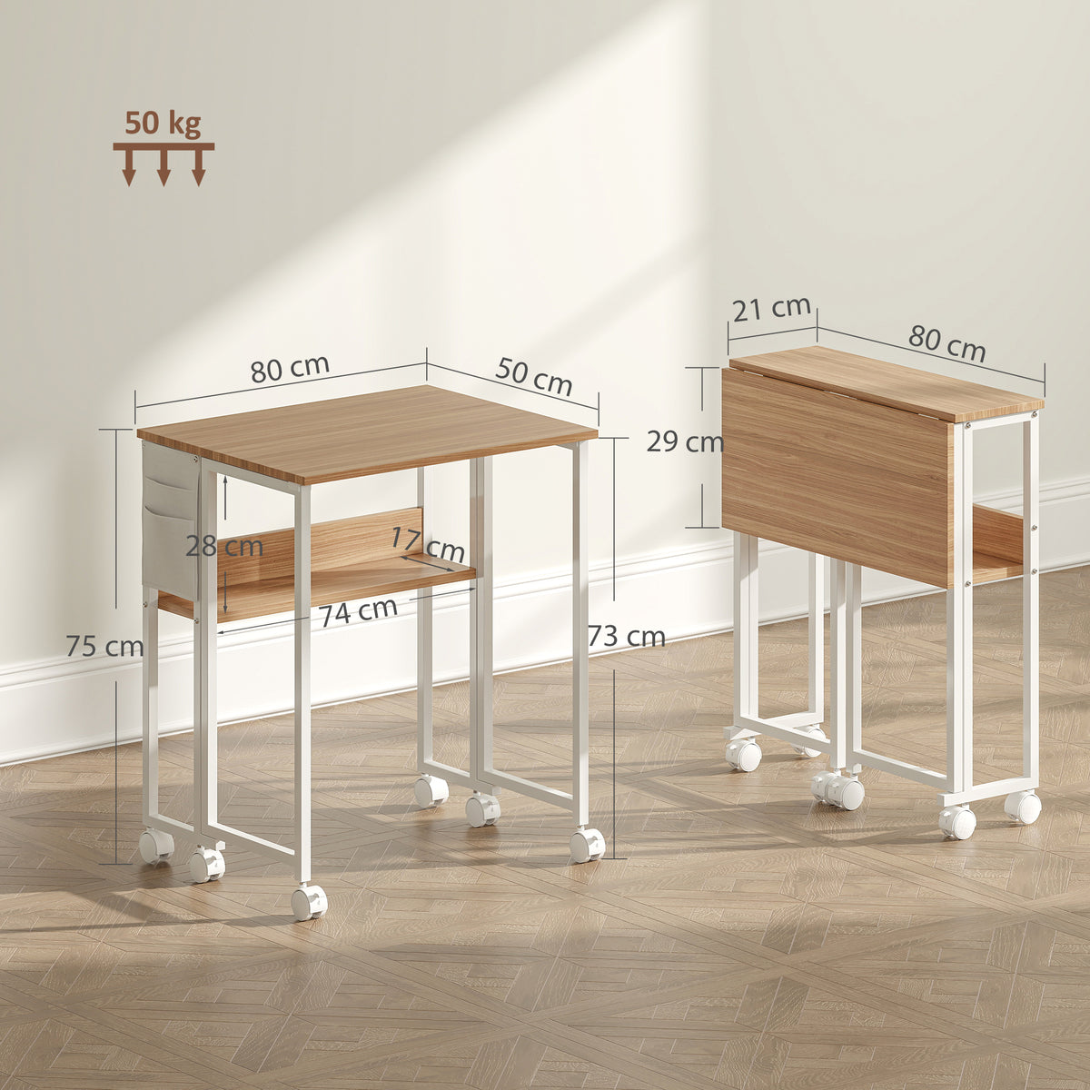 80 cm Drop Leaf Writing Work Desk - Natural Wood Finish