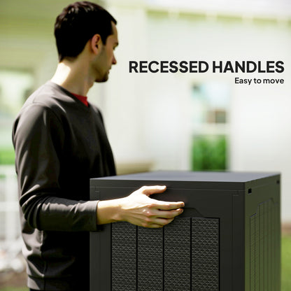 97L Plastic Garden Storage Box, Outdoor Storage Box with Handles, Waterproof Outdoor Storage Container