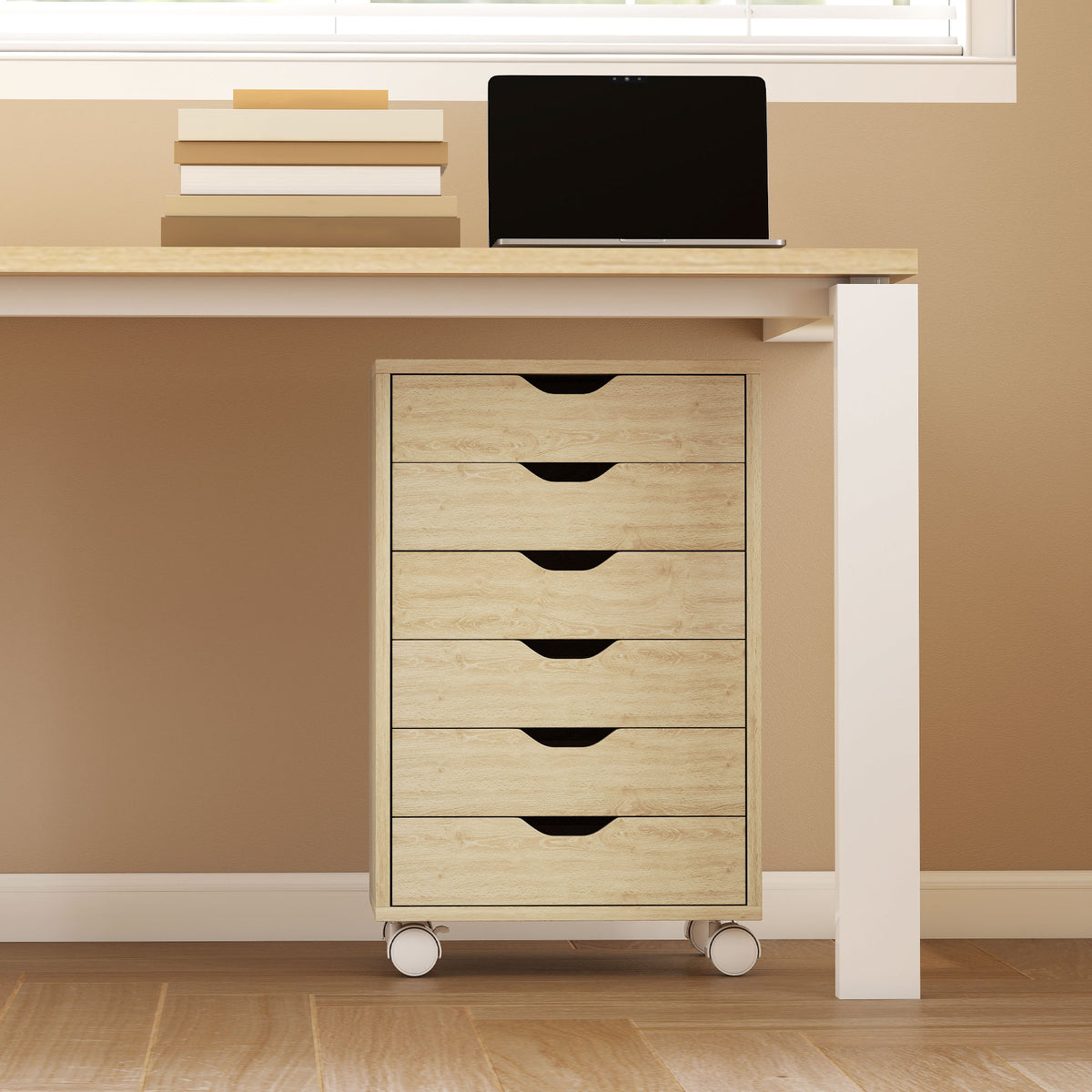 6 Drawer Vertical File Cabinet, Mobile Filing Cabinet with Quiet Drawers and Wheels with 2 Brakes