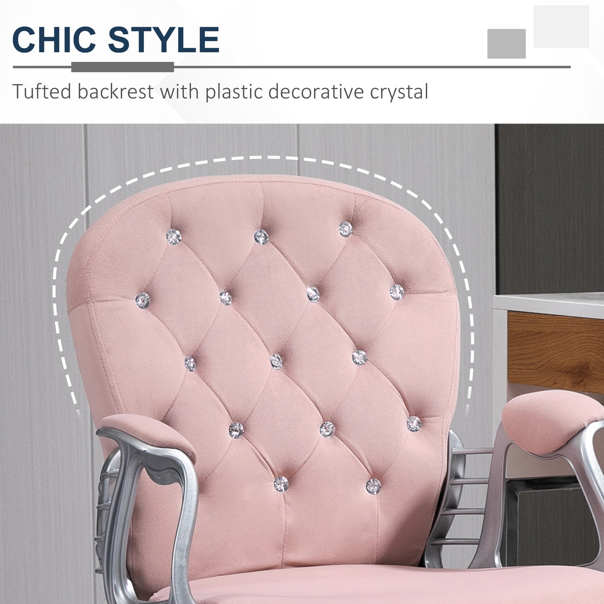 Office Chair, Swivel Desk Chair, Velvet Vanity Chair with Adjustable Height and Rolling Wheels for Home Work Study, Pink