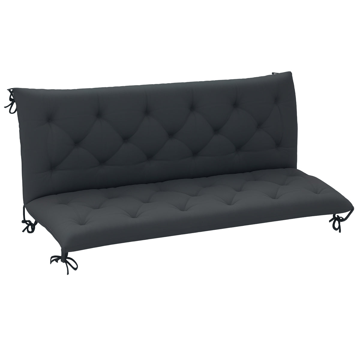 3 Seater Bench Pad, Garden Swing Chair Cushion with Back and Ties, Tufted Style Garden Furniture Window Seat Cushion for Indoor and Outdoor Use, 98 x 150 cm, Black