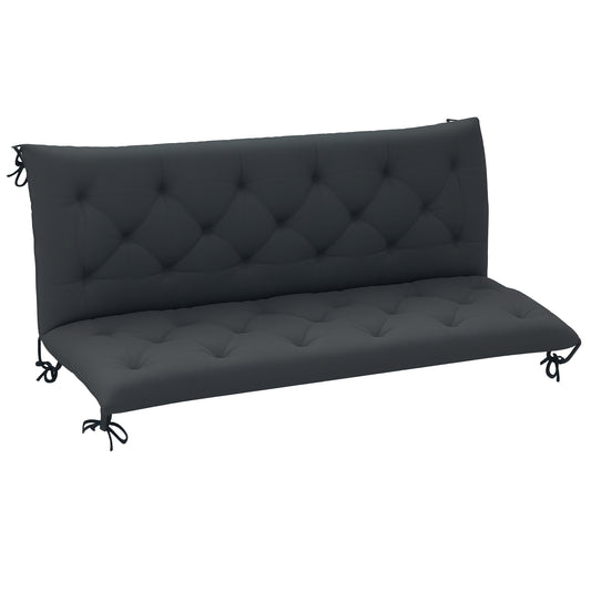 3 Seater Bench Pad, Garden Swing Chair Cushion with Back and Ties, Tufted Style Garden Furniture Window Seat Cushion for Indoor and Outdoor Use, 98 x 150 cm, Black