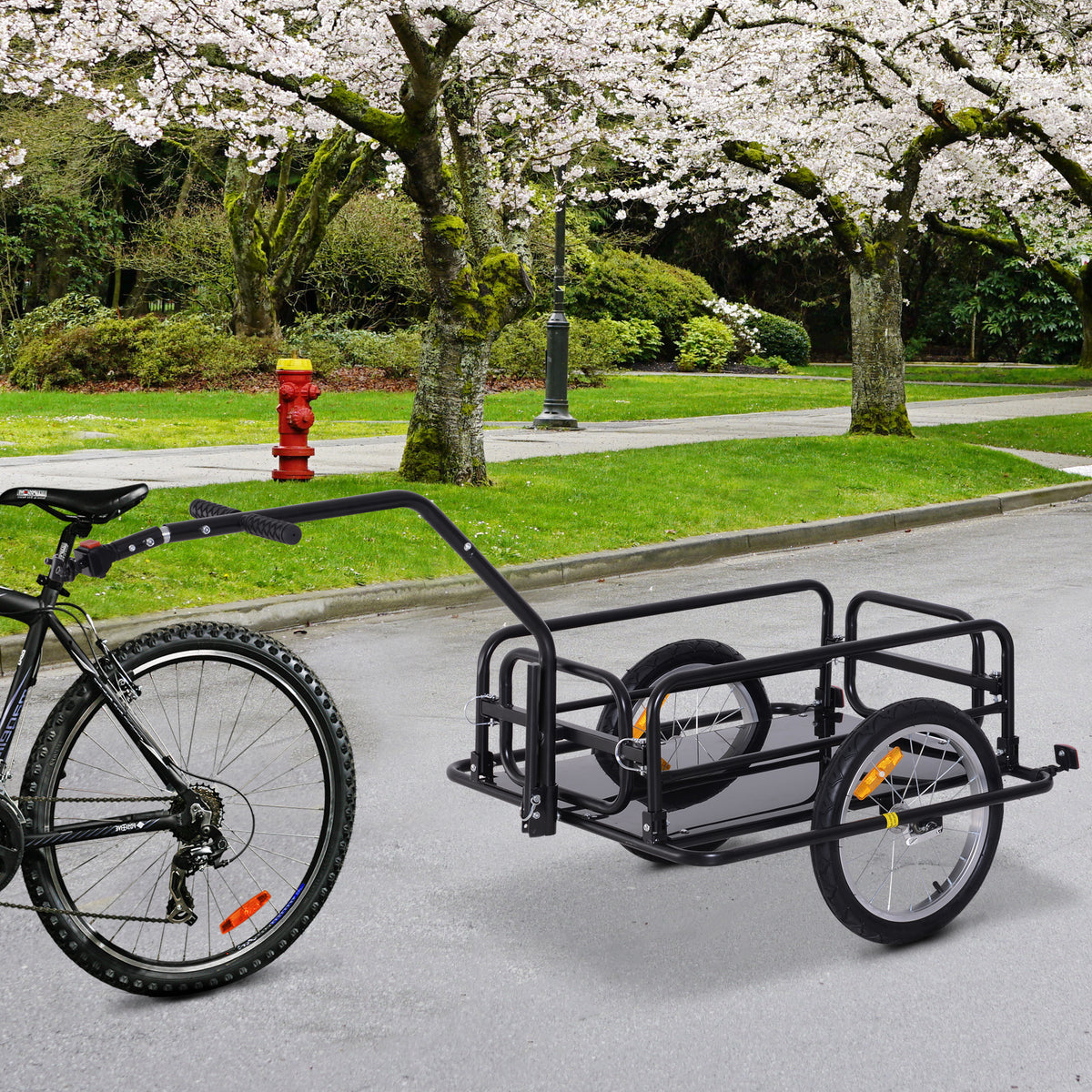 Bike Cargo Trailer Bicycle Trailer Cargo Storage Cart w/ Hitch Cycling Camping Luggage Storage Carrier Transport Steel Black