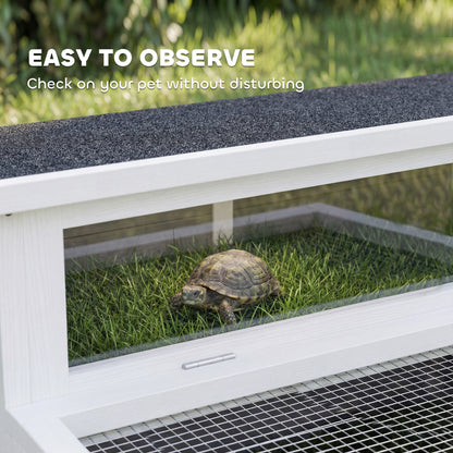 Wooden Tortoise House, Tortoise Enclosure with Clear Observation Window, Top Opening, Multiple Doors, Galvanised Mesh