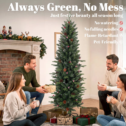Slim Gracious Pine Xmas Tree, 6ft/180cm Artificial Christmas Tree with 688 Branch Tips, Foldable Steel Stand, Green