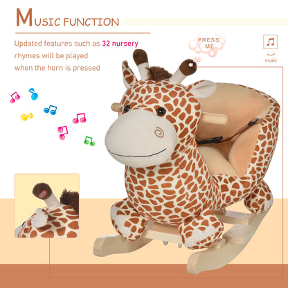 Kids Rocking Horse, Giraffe Plush Ride-On Toy with Music, Soft Touch & Seat Belt, Toddler Baby Gift for 18M+