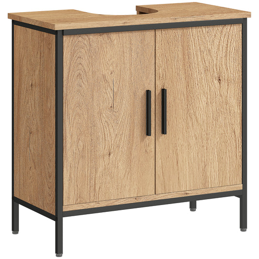Bathroom Vanity Unit, Under Sink Storage Cabinet with 2 Doors, Adjustable Shelf for Basin without or with Pedestal, Oak