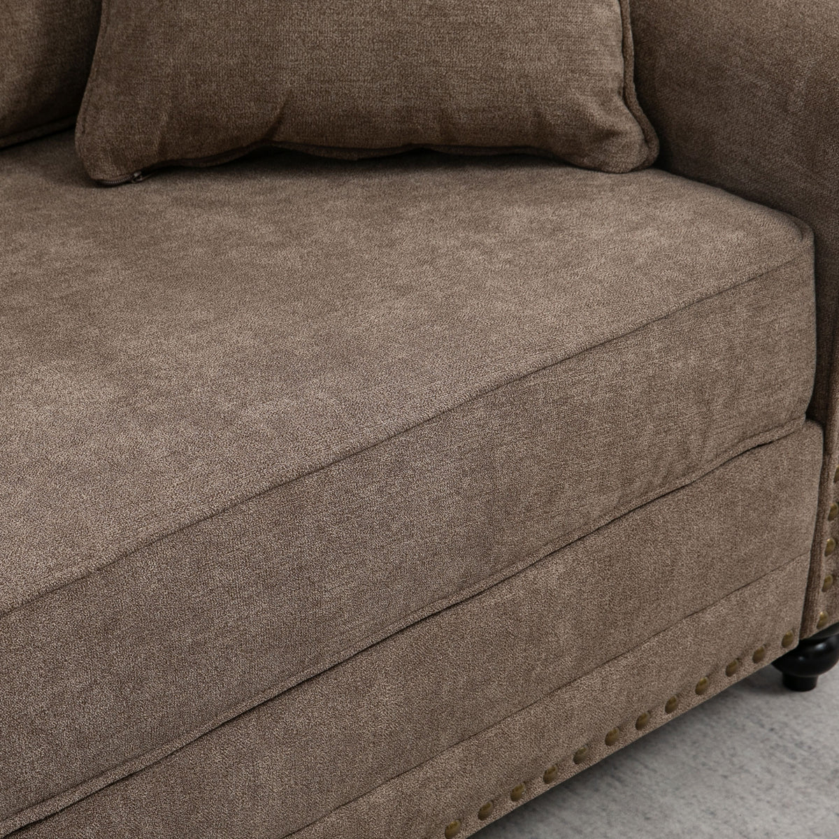 196cm 3 Seater Sofa, Fabric Sofa with Rubber Wood Legs, Nailhead Trim, 2 Pillows, Small Upholstered Couch Settee for Living Room, Guest Room
