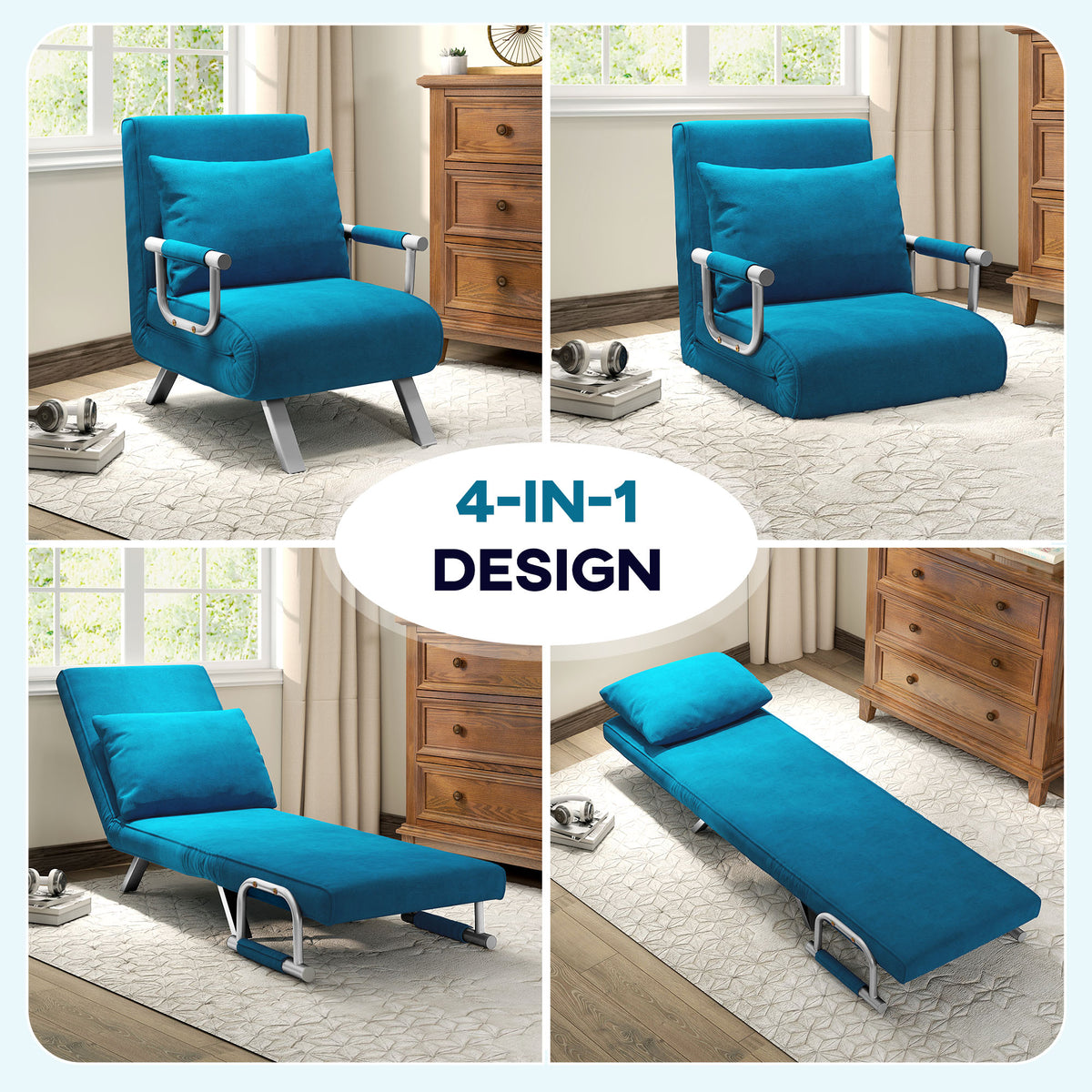 4-in-1 Faux Suede Chair Bed