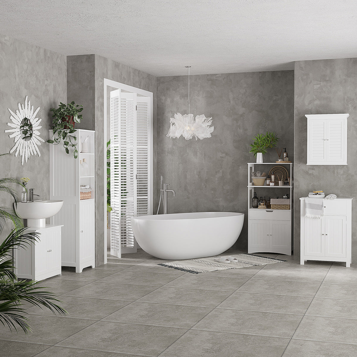 Under Sink Bathroom Storage Cabinet 2 Layers Vanity Unit Wooden - White