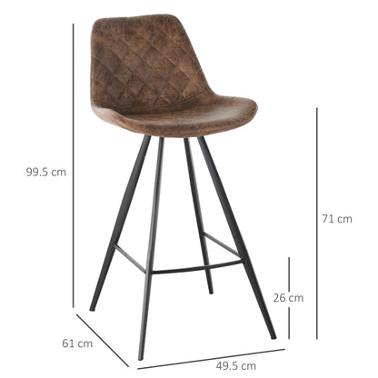 Set Of 2 Bar Stools Vintage Microfiber Cloth Tub Seats Padded Comfortable Steel Frame Footrest Quilted Home Bar Cafe Kitchen Chair Brown