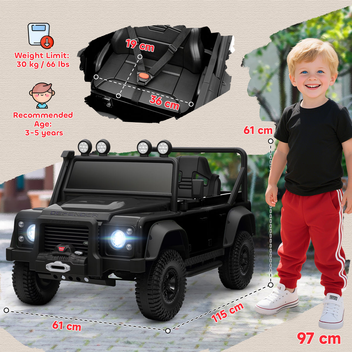Kids Ride On Car with Remote Control, Music, Horn, 4 Spring Suspension Wheels, LED Lights for 3-5 Years Old