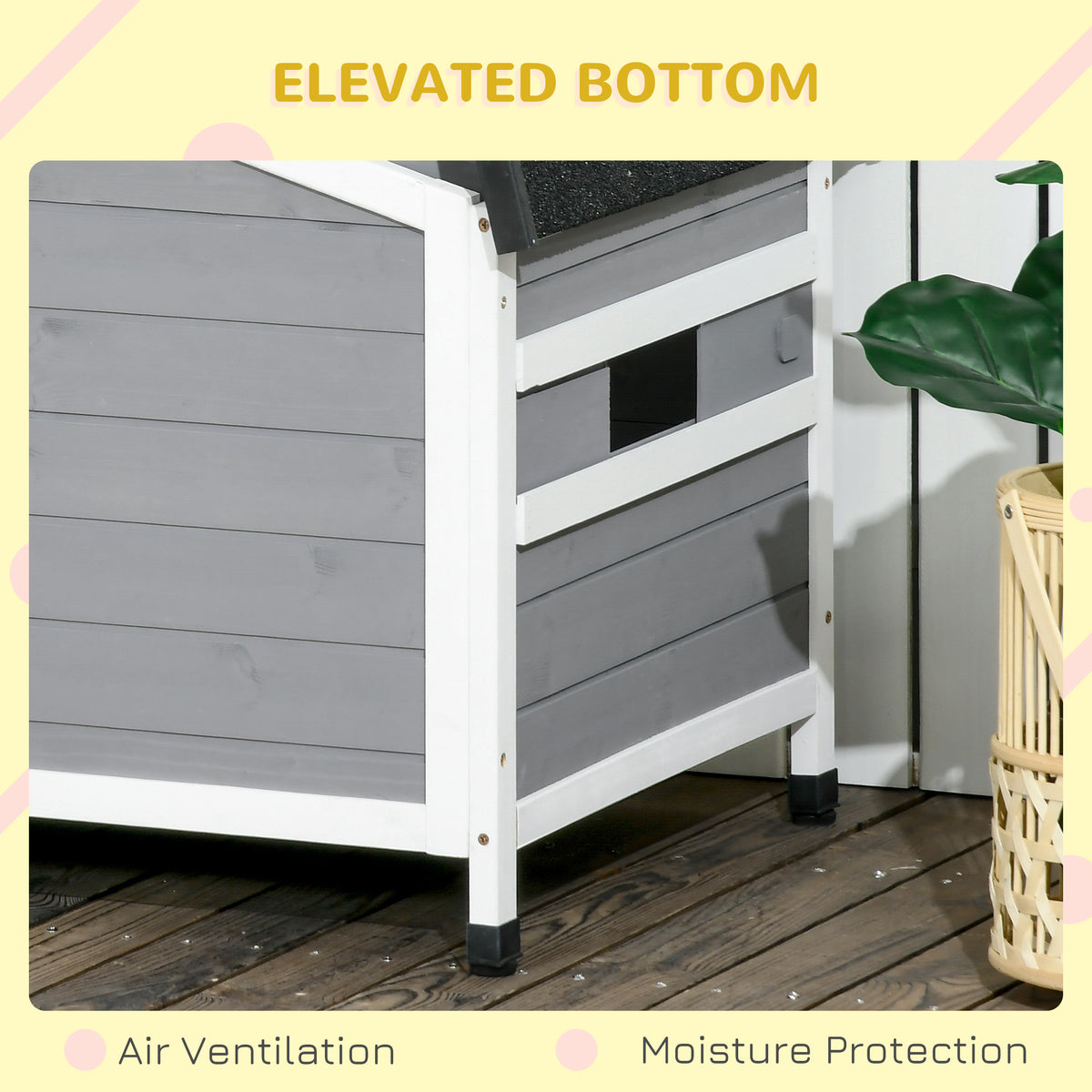 Wooden Dog Kennel for Outside, for Medium Dogs, 65H x 97L x 72Wcm, Grey