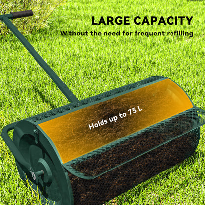 Compost Spreader, 24" Peat Moss Spreader with Height Adjustable T Shaped Handle and Metal Mesh Basket, Garden Spreader for Seeding, Spreading Manure