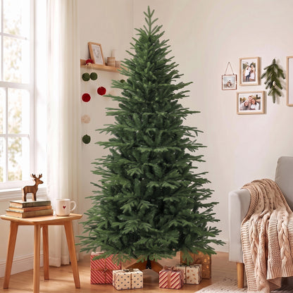 7ft Artificial Christmas Tree Full Hinged Xmas Tree Solid Pine Wood Stand, Green