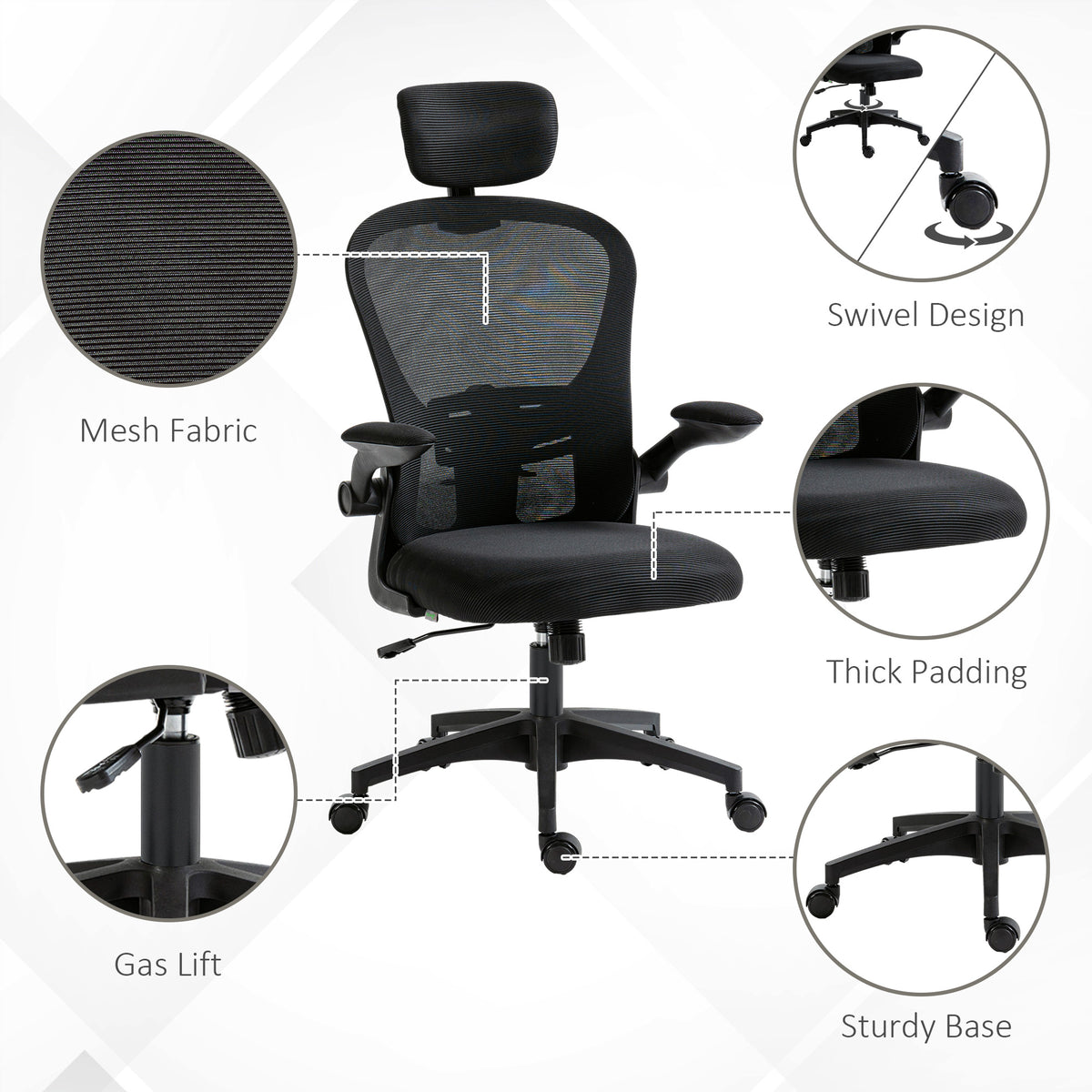 Multi-Adjustable Office Chair, with Lumbar Support, Headrest and Mesh Back